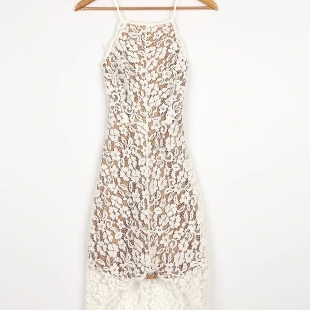 Lulus High Low Midi Lace Dress; perfect bridal shower, wedding, reception dress - Picture 4 of 7